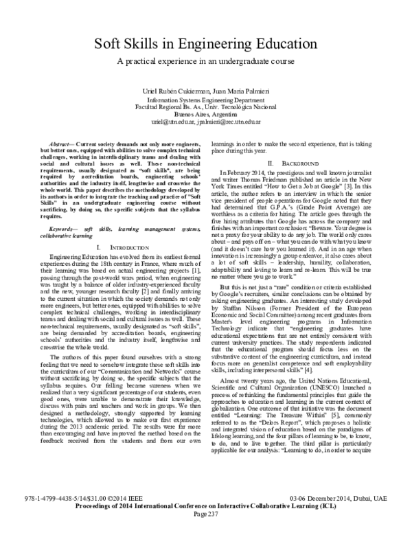 (PDF) Soft Skills in Engineering Education: A practical experience in ...