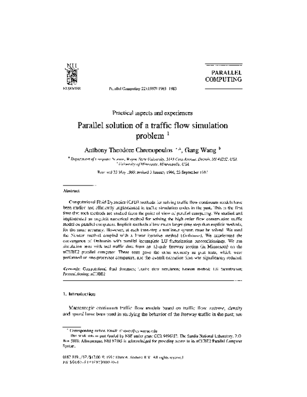 (PDF) Parallel solution of a traffic flow simulation problem
