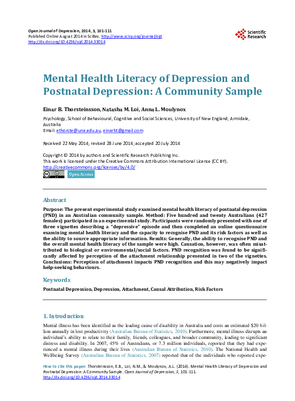 (PDF) Mental health literacy of depression and postnatal depression: A ...