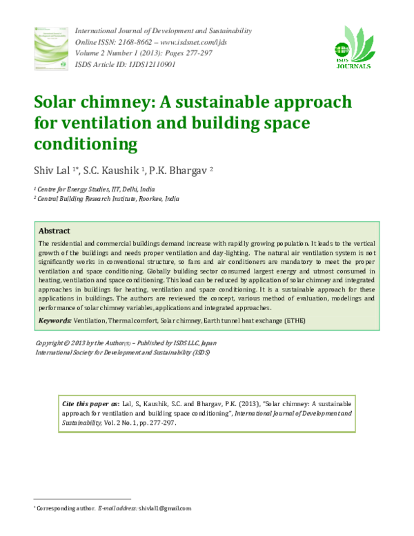 (PDF) Solar chimney: A sustainable approach for ventilation and ...