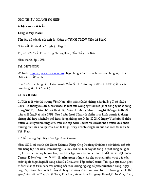 First page of “GIỚI THIỆU VỀ BIG C”