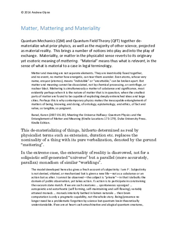 (PDF) Matter, Mattering and Materiality