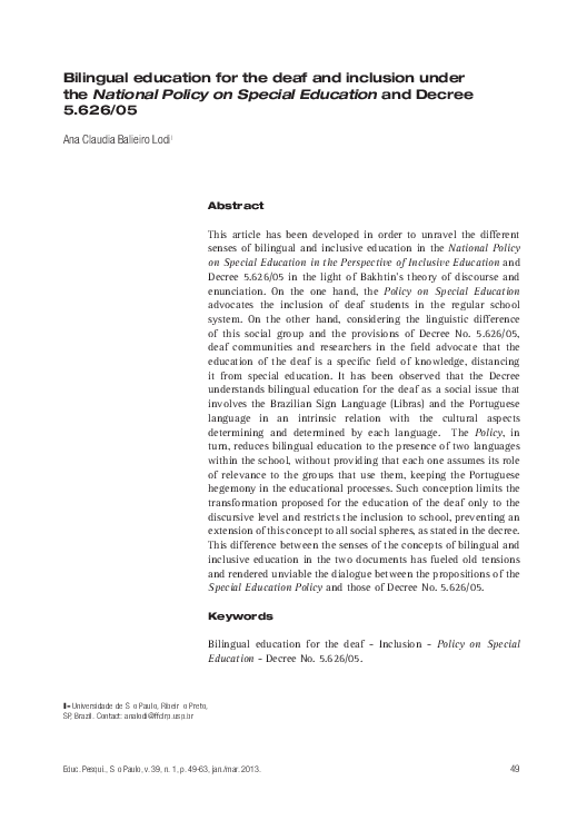 (PDF) Bilingual education for the deaf and inclusion under the National ...