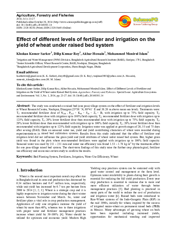 (PDF) Effect of different levels of fertilizer and irrigation on the ...