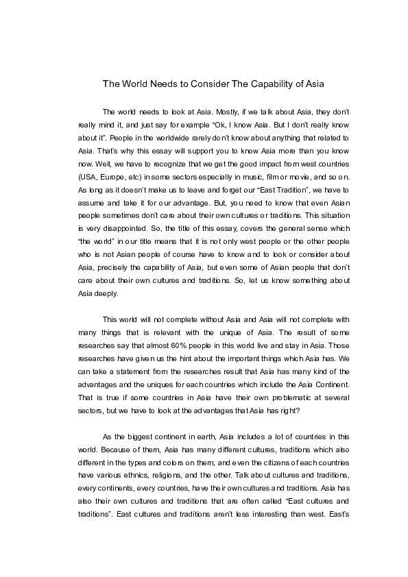 (DOC) The World Needs to Consider The Capability of Asia