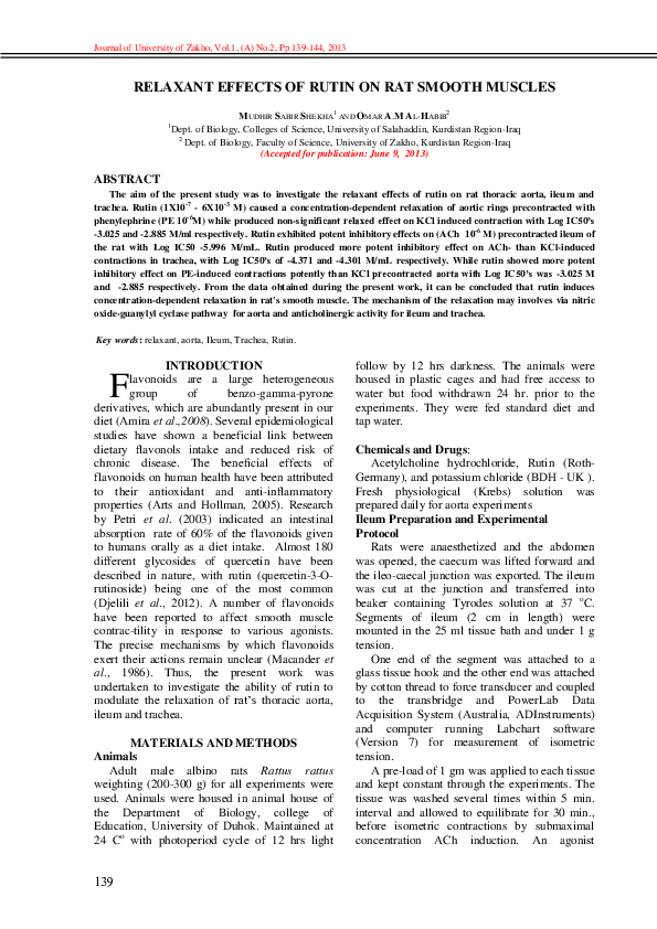 (PDF) RELAXANT EFFECTS OF RUTIN ON RAT SMOOTH MUSCLES