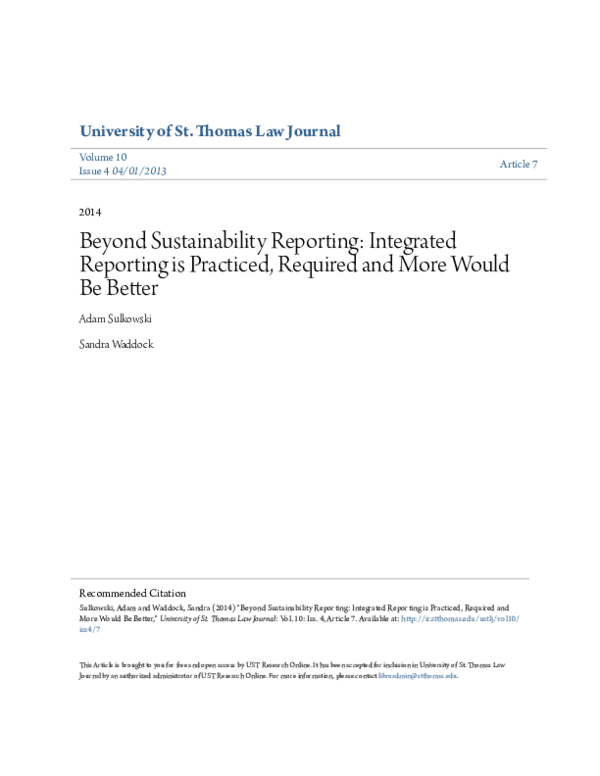 (PDF) Beyond Sustainability Reporting Integrated