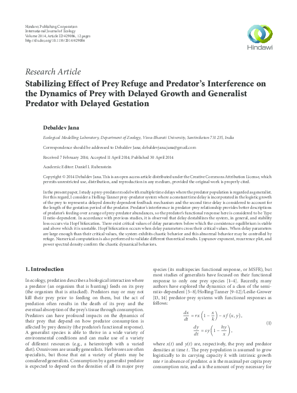 (PDF) Stabilizing Effect of Prey Refuge and Predator’s Interference on ...