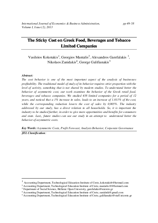 (PDF) The Sticky Cost on Greek Food, Beverages and Tobacco Limited ...