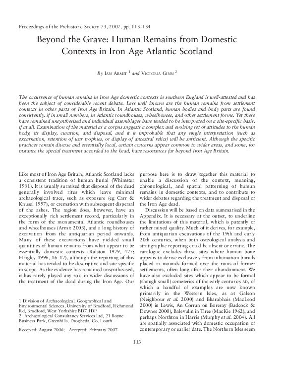 (PDF) Beyond the grave: human remains from domestic contexts in Iron ...