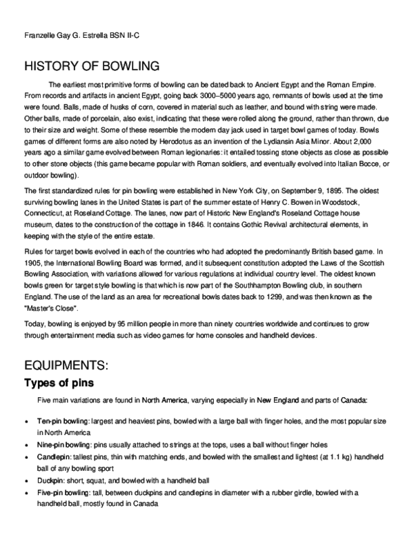 (DOC) HISTORY OF BOWLING Franzelle Estrella Academia.edu