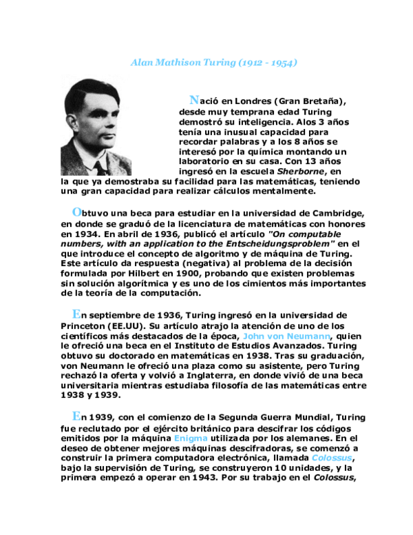 (DOC) Alan Mathison Turing (1912 -1954