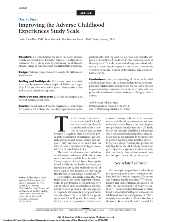 (PDF) Improving the Adverse Childhood Experiences Study Scale