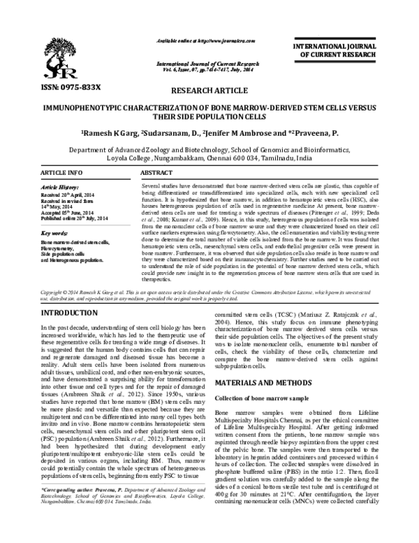 (PDF) IMMUNOPHENOTYPIC CHARACTERIZATION OF BONE MARROW THEIR SIDE ...