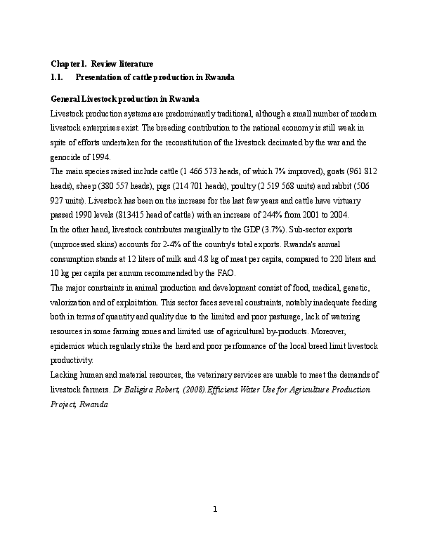 (DOC) Chapter1. Review literature Presentation of cattle production in Rwanda General Livestock