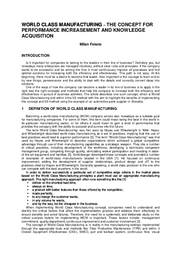Pdf World Class Manufacturing The Concept For Performance Increasement And Knowledge Acquisition Caroline Kuhl Academia Edu Pdf World Class Manufacturing The Concept For Performance Increasement And Knowledge Acquisition Caroline Kuhl Academia Edu