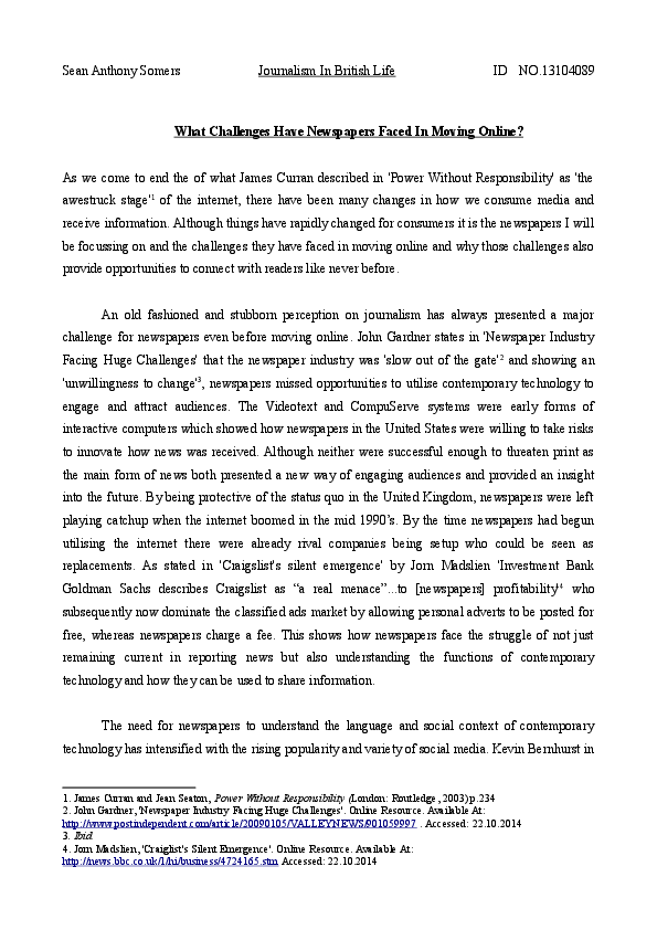 What Challenges Have Newspapers Faced In Moving Online