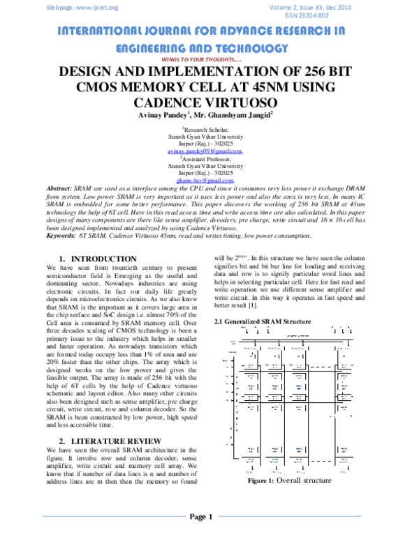 (PDF) Design and implementation of 256 bit CMOS memory cell at 45nm ...