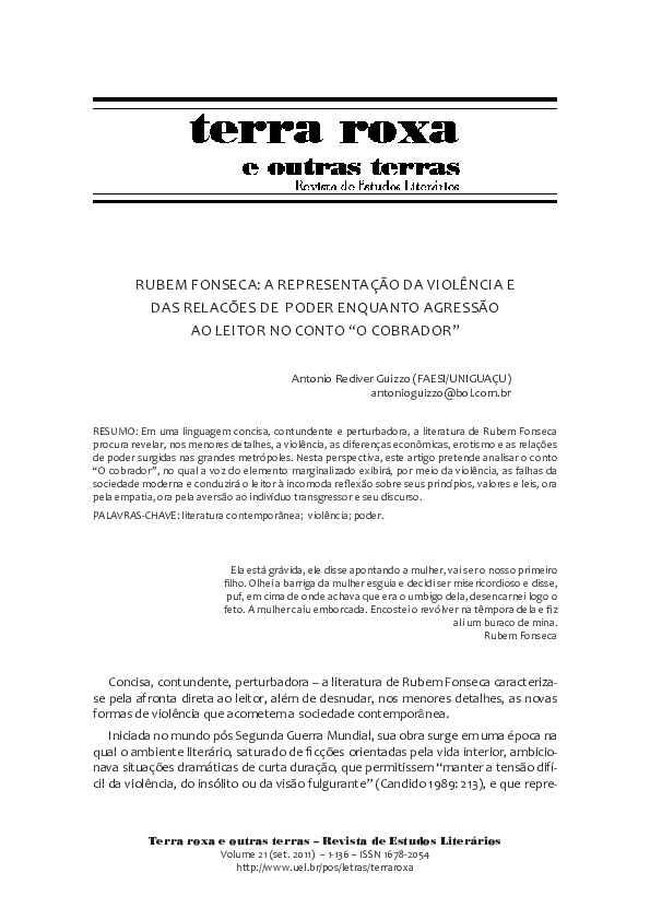 (PDF) RUBEM FONSECA A REPRESENTAÇÃO DA