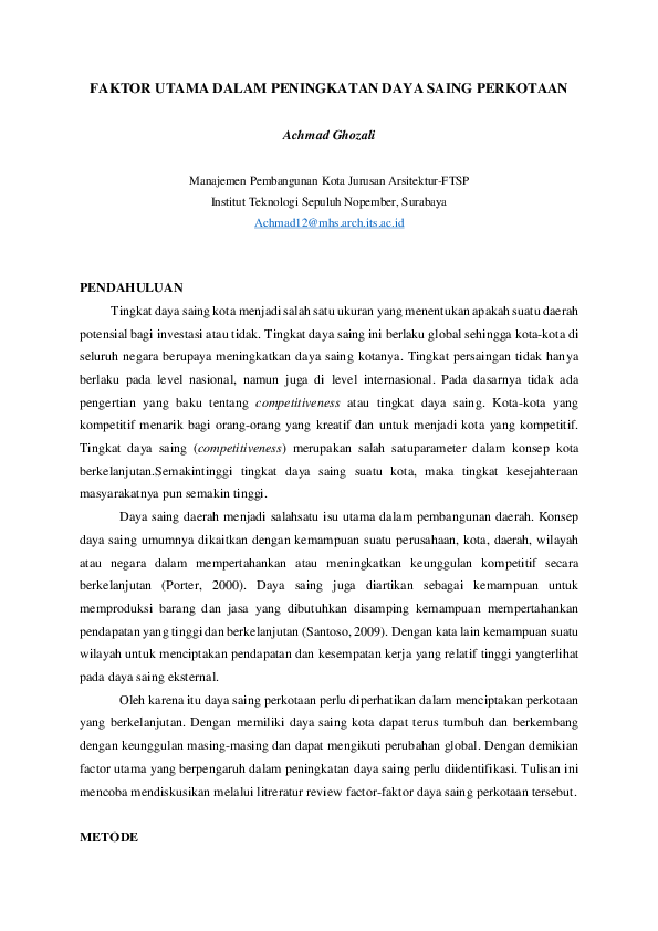 Pdf Faktor Utama Dalam Peningkatan Daya Saing Perkotaan Achmad Ghozali Academia Edu