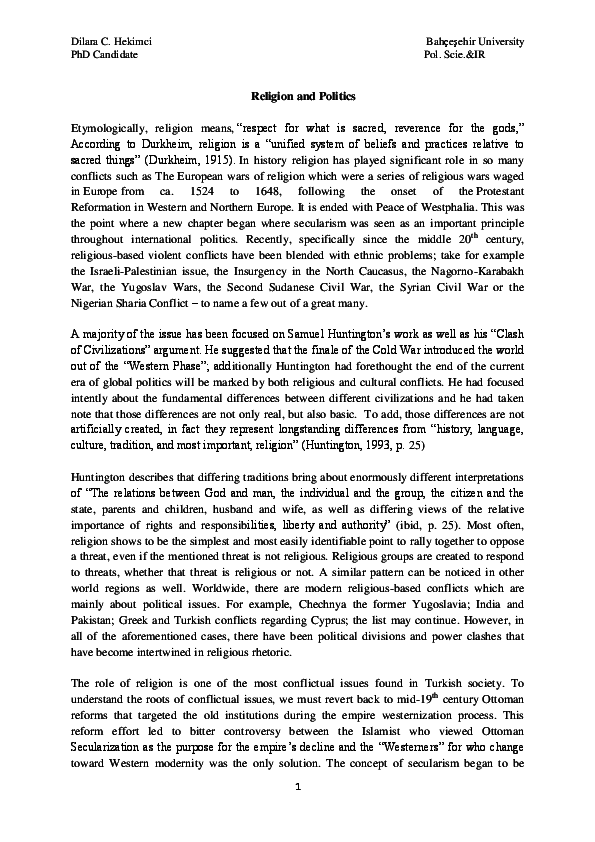 (PDF) Religion and Politics-Reaction Paper