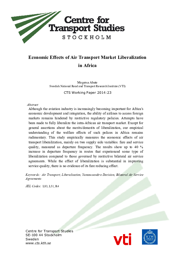 (PDF) Economic Effects of Air Transport Market Liberalization in Africa