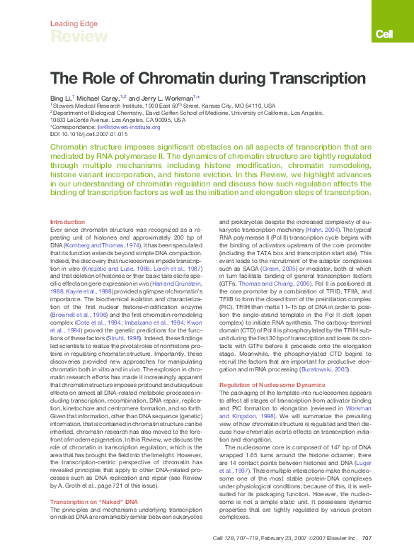 (PDF) The Role of Chromatin during Transcription
