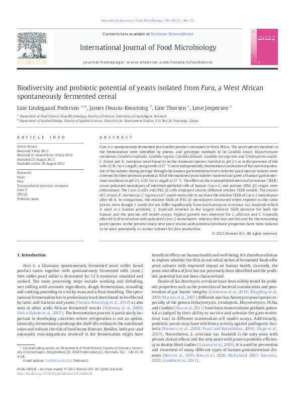 (PDF) Biodiversity and probiotic potential of yeasts isolated from Fura ...