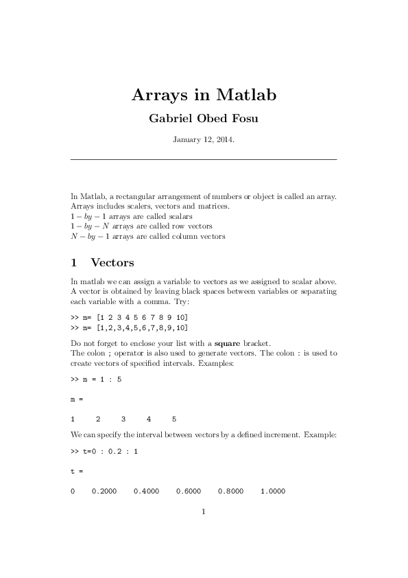 (PDF) Arrays in Matlab