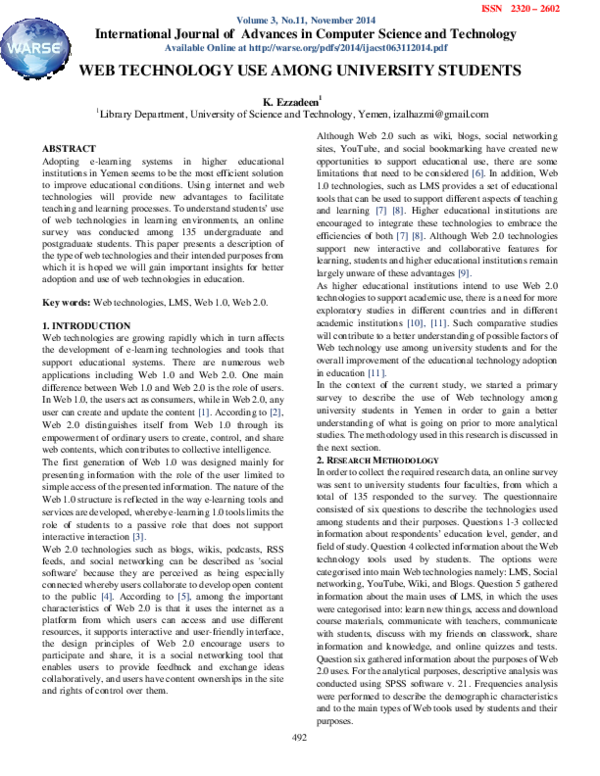 (PDF) WEB TECHNOLOGY USE AMONG UNIVERSITY STUDENTS