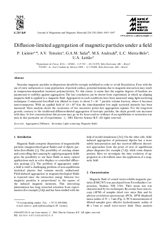 (PDF) Diffusion-limited aggregation of magnetic particles under a field