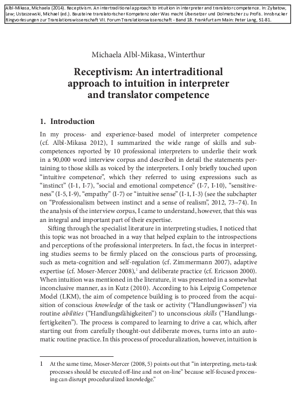 (PDF) (2014) Receptivism. An intertraditional approach to intuition in ...