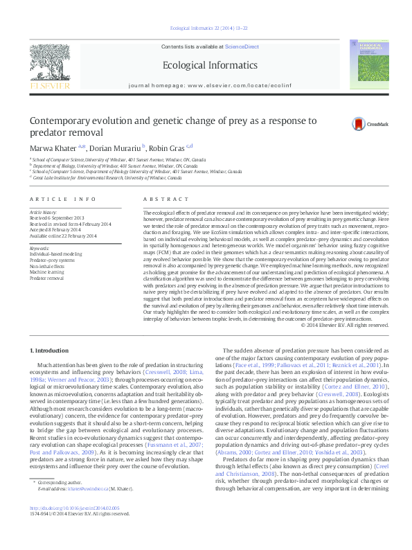(PDF) Contemporary Evolution and Genetic Change of Prey as a Response ...