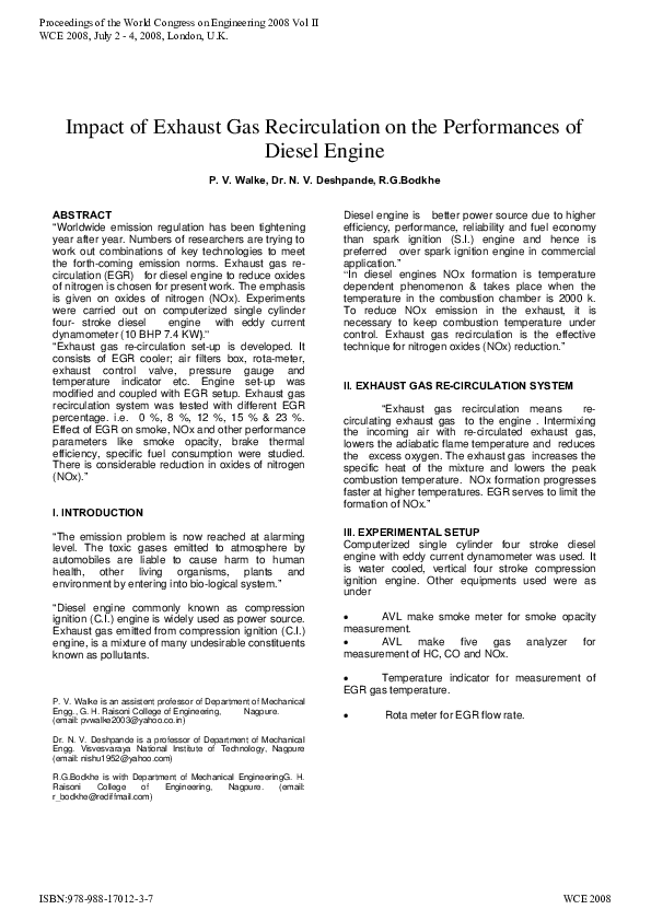 (PDF) Impact of Exhaust Gas Recirculation on the Performances of Diesel Engine sofiane sofiane
