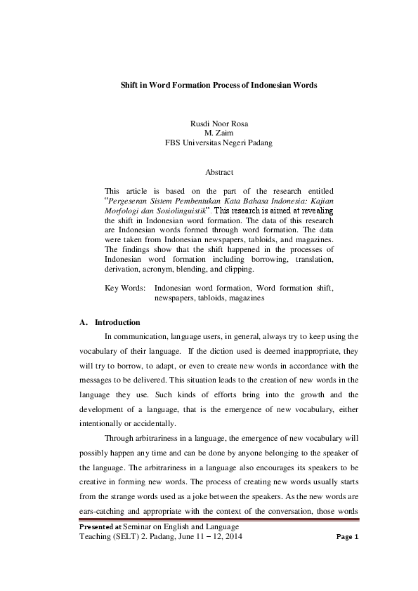 Shift in Word Formation Process of Indonesian Words