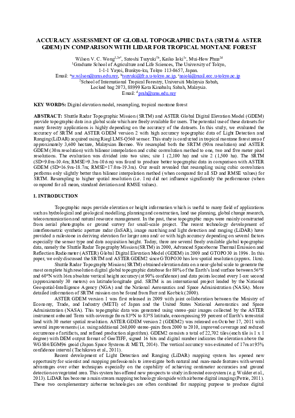 (PDF) ACCURACY ASSESSMENT OF GLOBAL TOPOGRAPHIC DATA (SRTM & ASTER GDEM ...