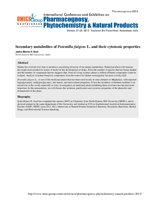 (PDF) Secondary metabolites of Potentilla fulgens L. and their ...
