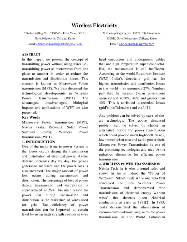 (PDF) Wireless Electricity