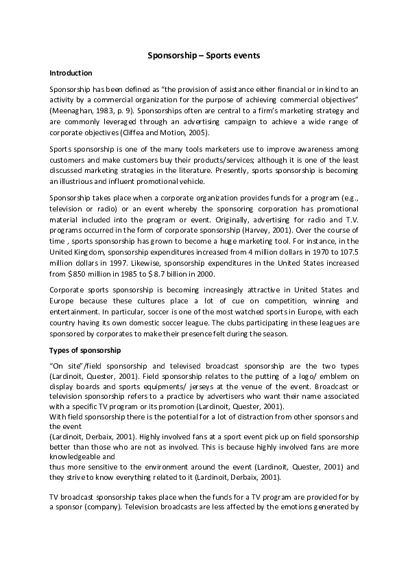 (DOC) Sponsorship – Sports events Introduction