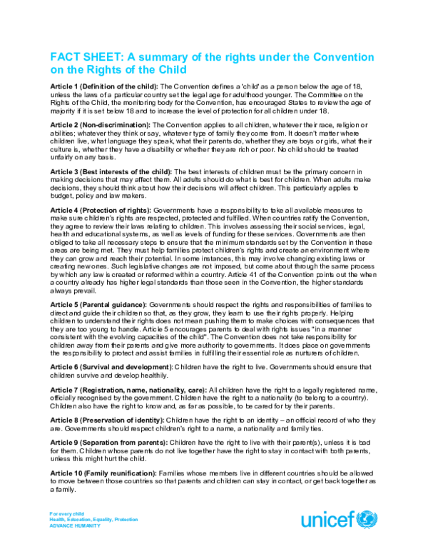 (PDF) FACT SHEET: A summary of the rights under the Convention on the ...
