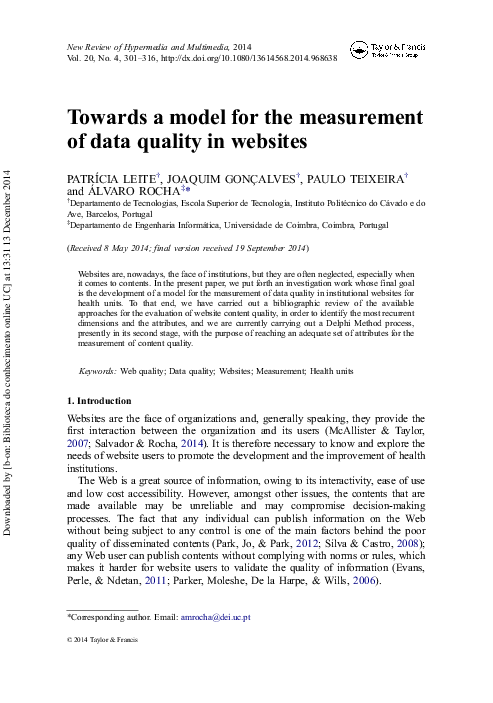 (PDF) Towards a model for the measurement of data quality in websites