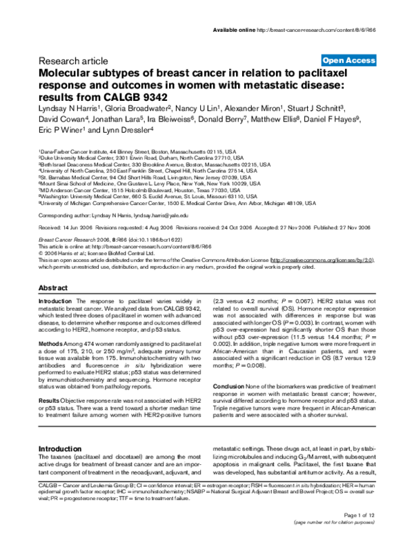 (PDF) Molecular subtypes of breast cancer in relation to paclitaxel ...