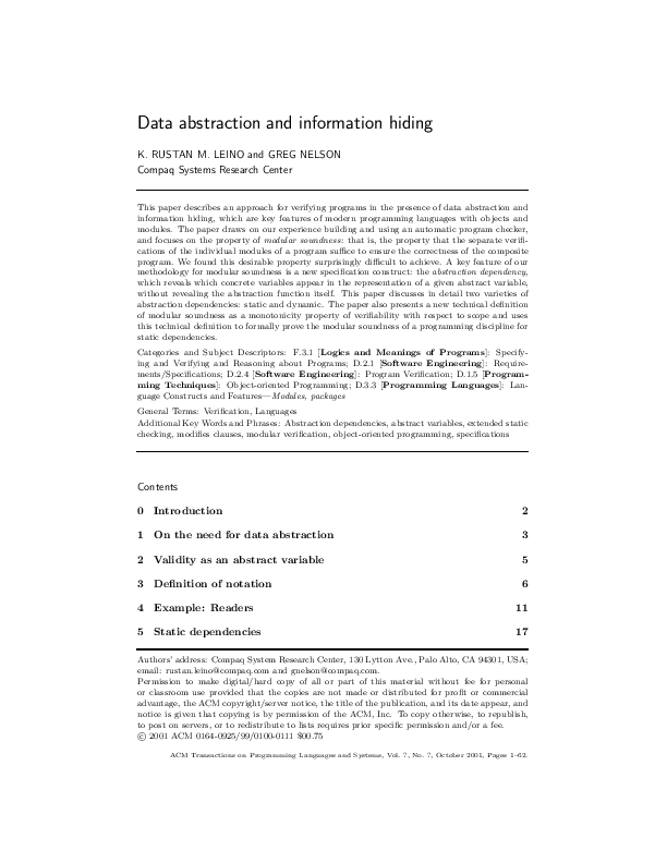 (PDF) Data abstraction and information hiding