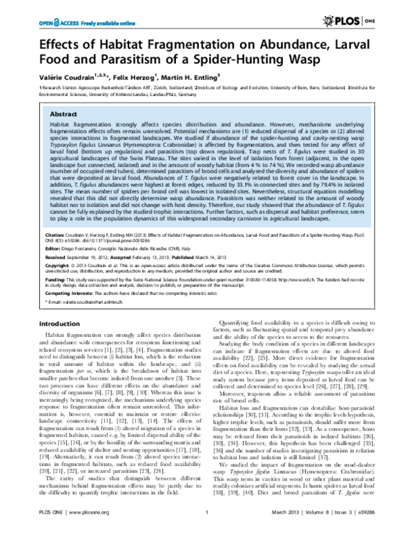 (PDF) Effects of Habitat Fragmentation on Abundance, Larval Food and ...