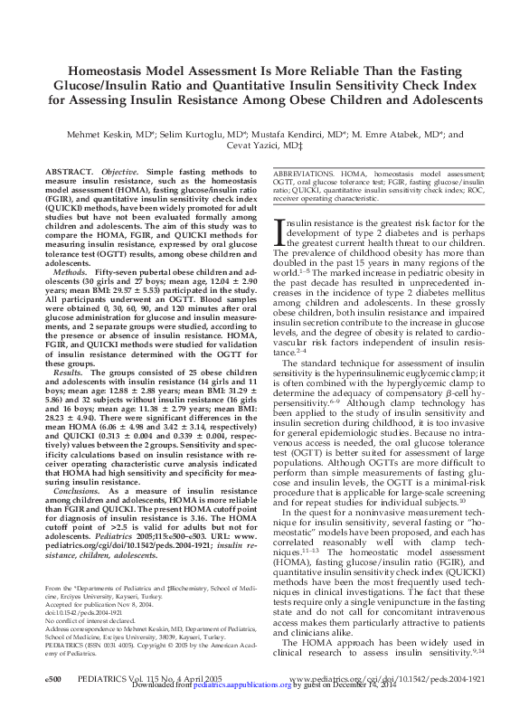 (PDF) Assessing Insulin Resistance Among Obese Children and Adolescents ...