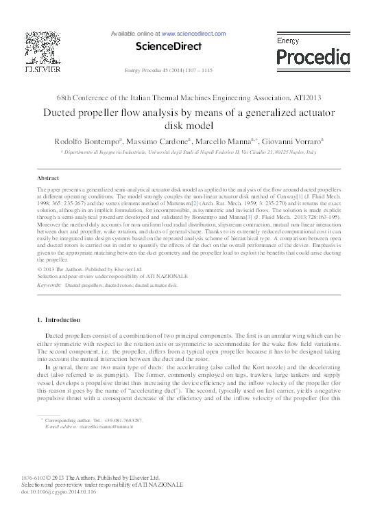 (PDF) Ducted propeller flow analysis by means of a generalized actuator ...