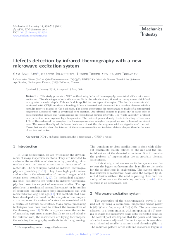 (PDF) Defects detection by infrared thermography with a new microwave ...