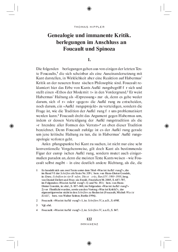 (PDF) Genealogie und immanente Kritik: Überlegungen im Anschluss an Foucault und Spinoza ...