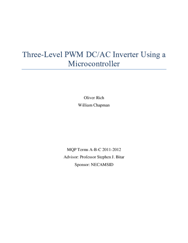 (PDF) Three-Level PWM DC/AC Inverter Using a Microcontroller