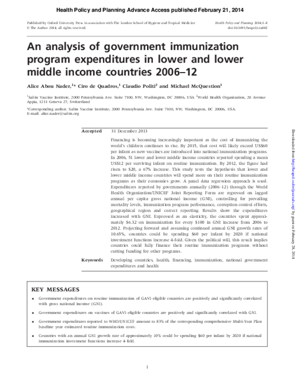 (PDF) An analysis of government immunization program expenditures in ...